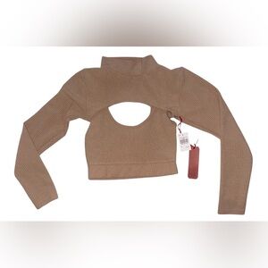 Stylish Tan Ribbed Crop Top